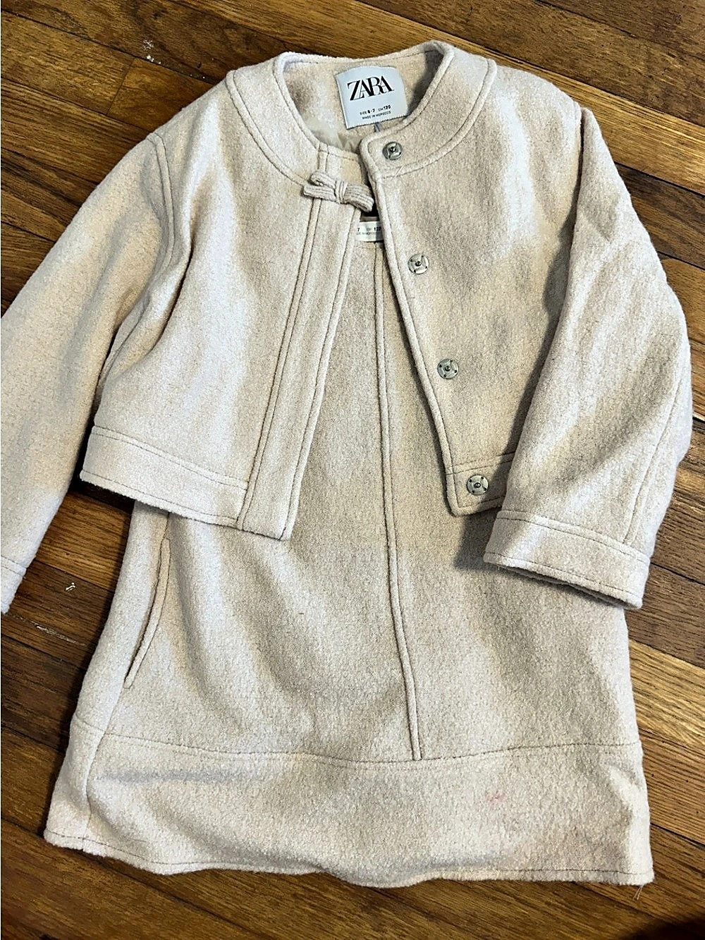 Zara Cream Collarless Coat & Jumper set